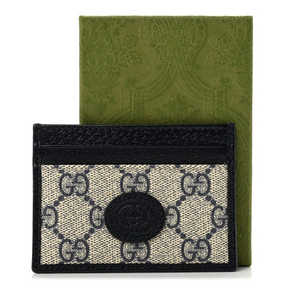 Gucci GG Supreme Monogram Textured Dollar Calfskin Retro Interlocking G Card Holder Beige Blue 7 of 7