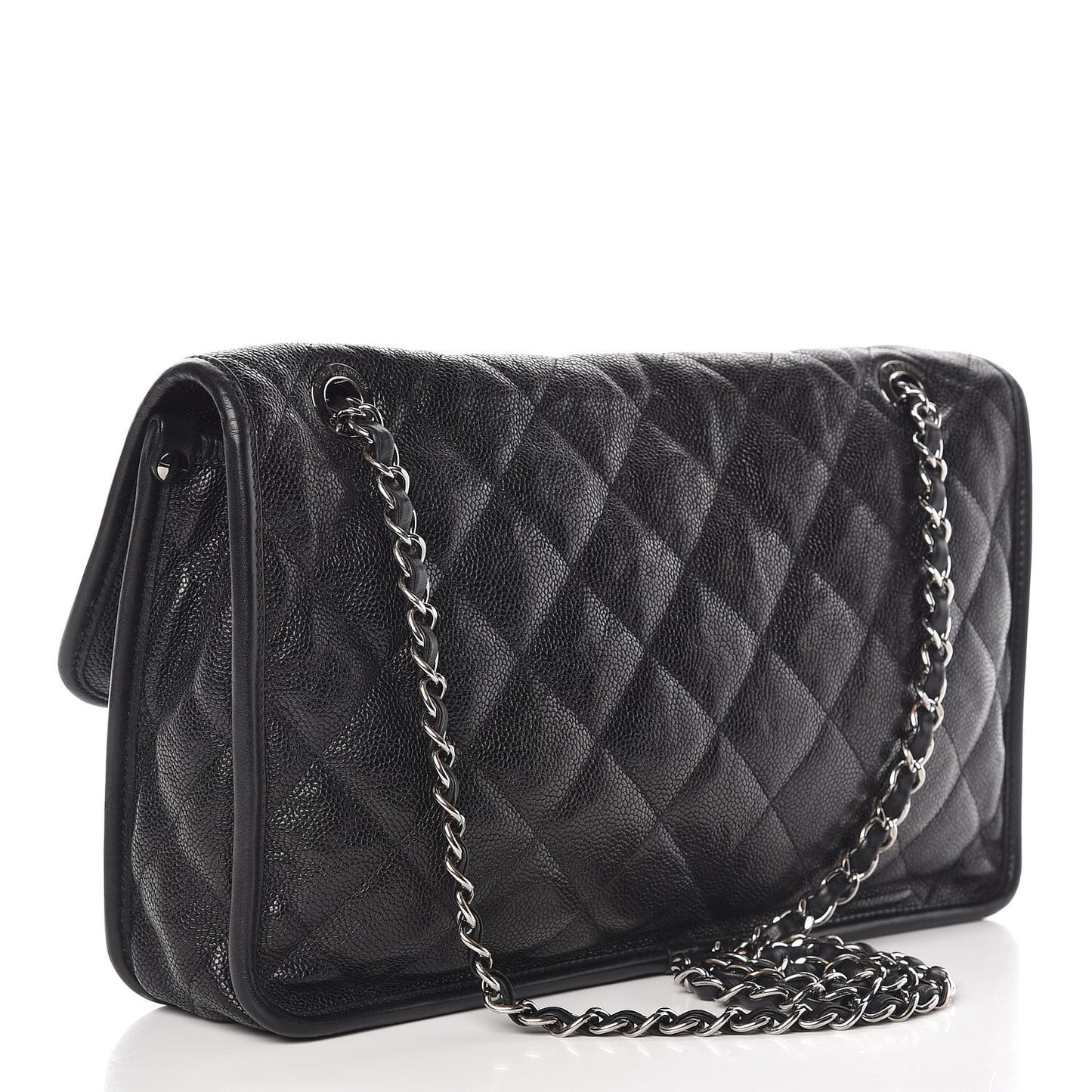 Caviar Quilted Large French Riviera Flap Black