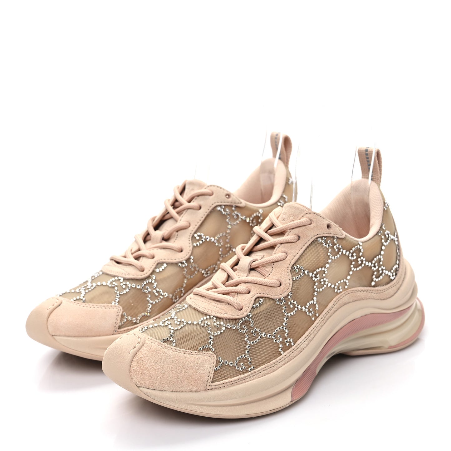 Tela Retino Mesh Crystal Suede GG Monogram Womens Gucci Run Sneakers 36.5 Light Powder Skin Rose Silver