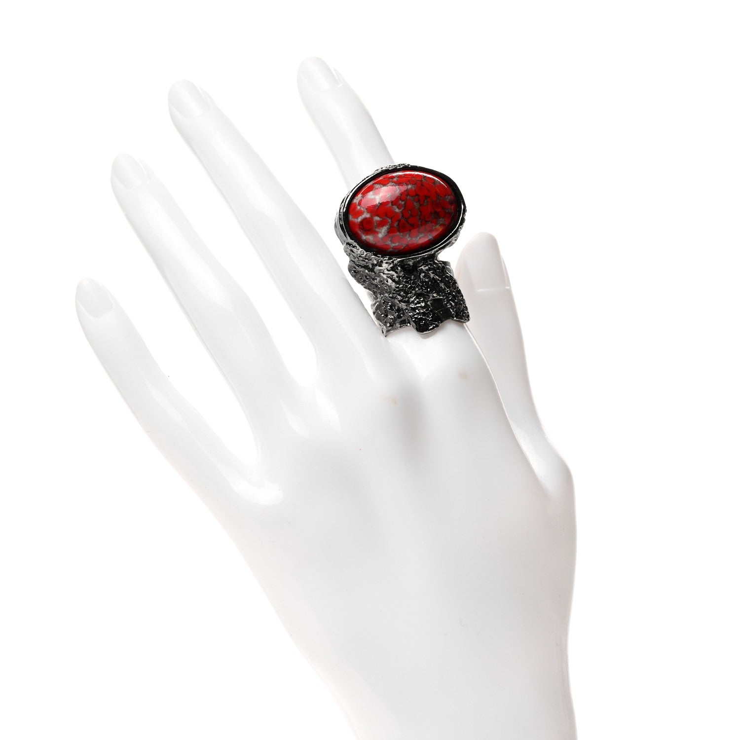 Saint Laurent Ruthenium Glass Cabochon Arty Ovale Ring 6 Red 3 of 4