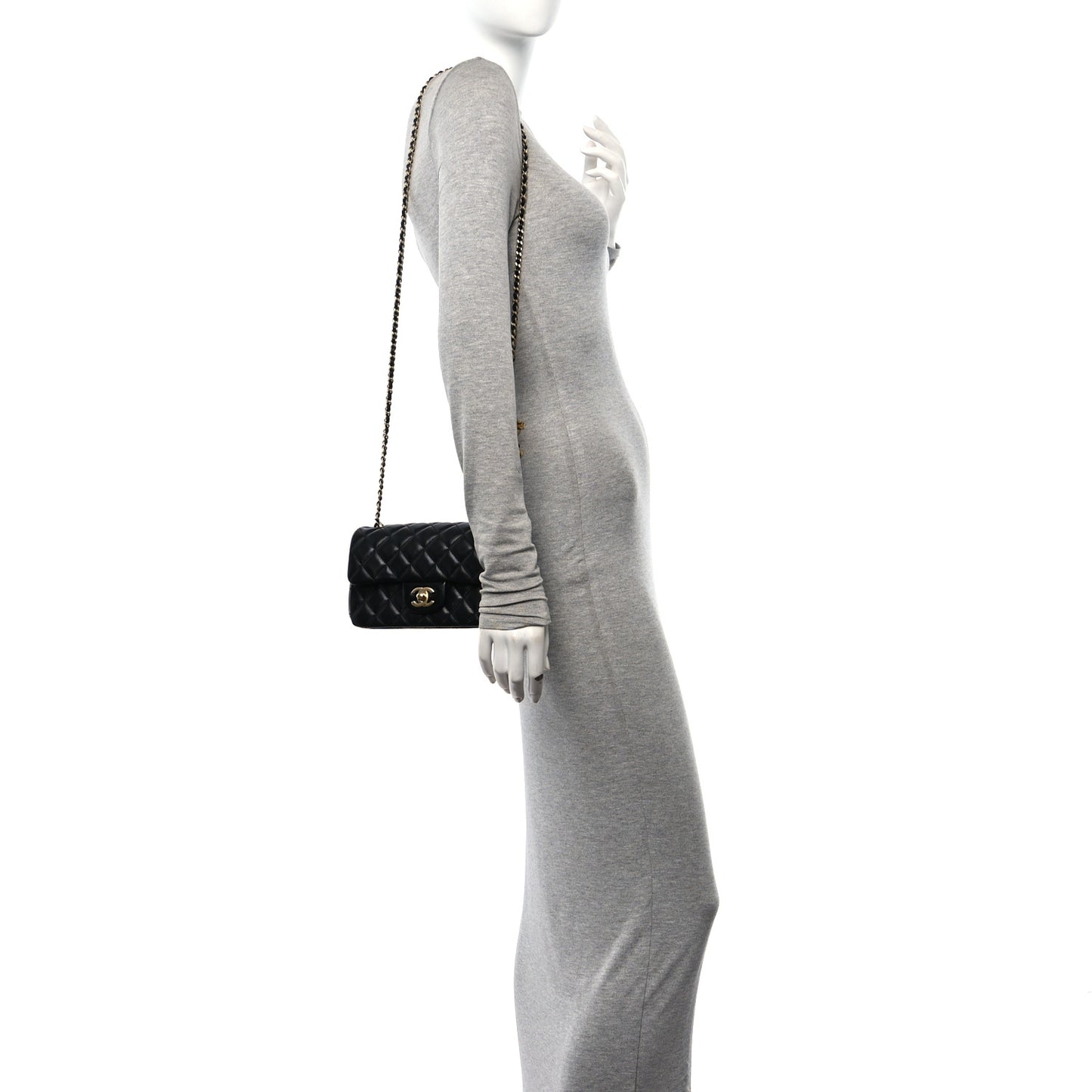 Lambskin Quilted Mini Rectangular Pearl Crush Flap Black