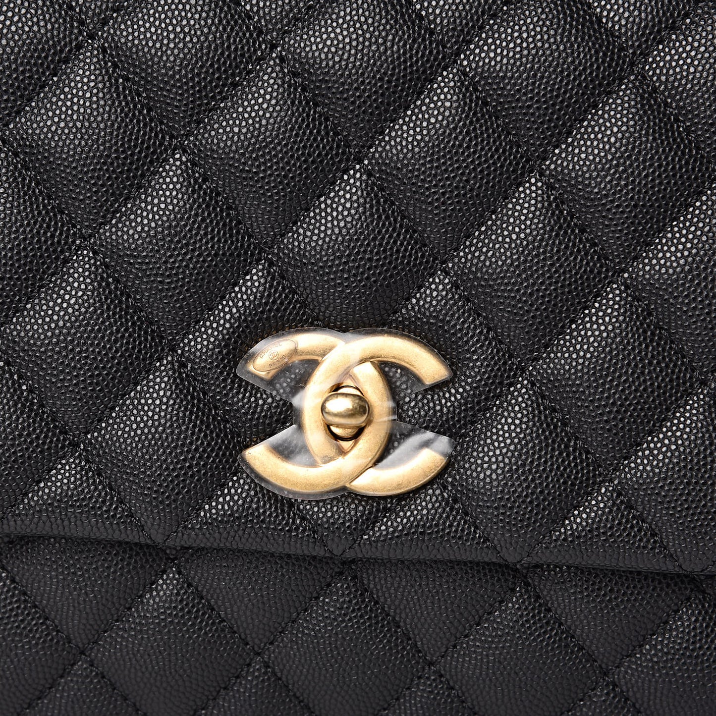 Caviar Lizard Embossed Quilted Small Coco Handle Flap Black
