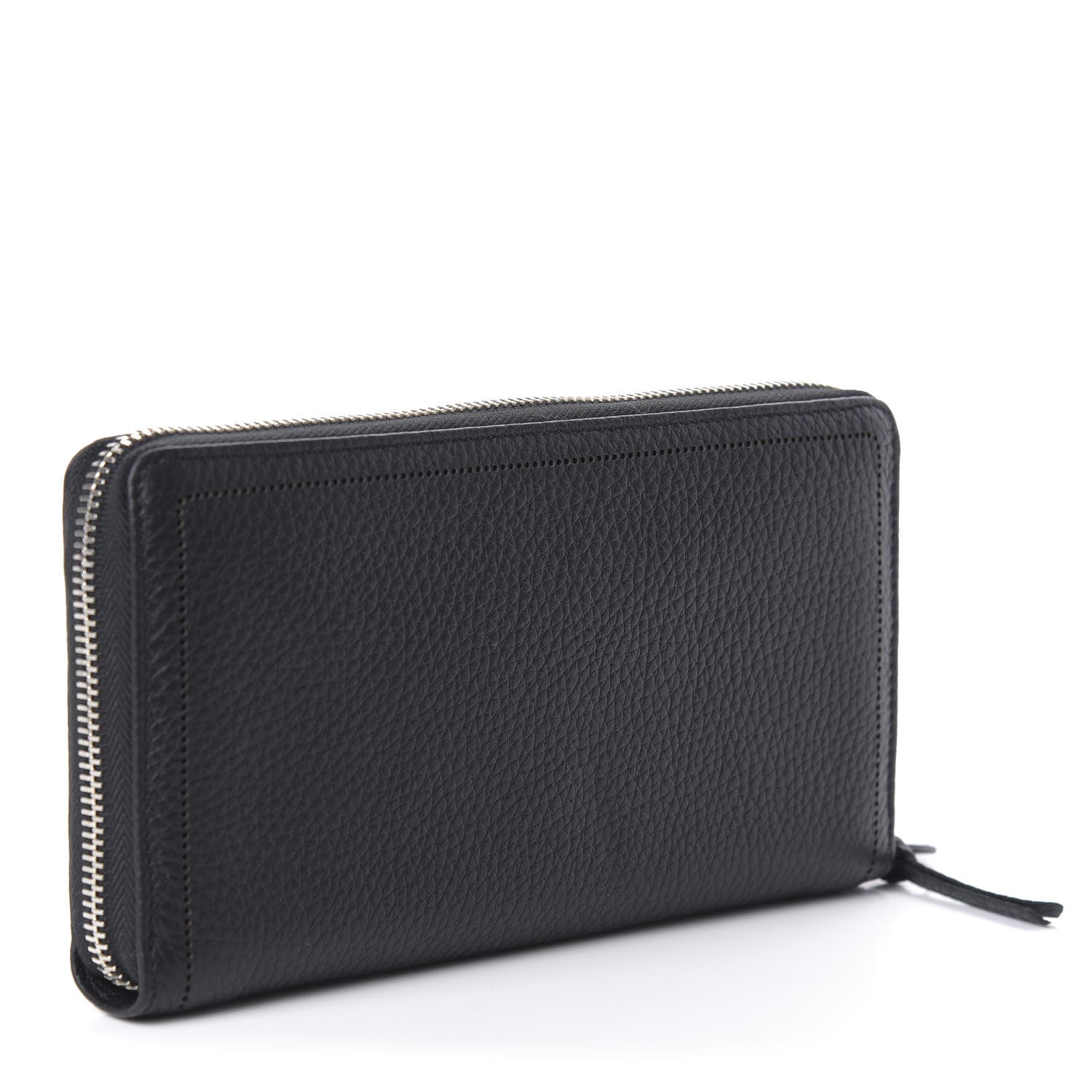 Balenciaga Veau Grana Perforated Blackout Hardware Continental Zip Around Wallet Black 3 of 10