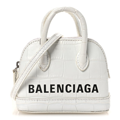 Balenciaga Calfskin Logo Crocodile Embossed Mini Ville Top Handle Bag White Black 1 of 17