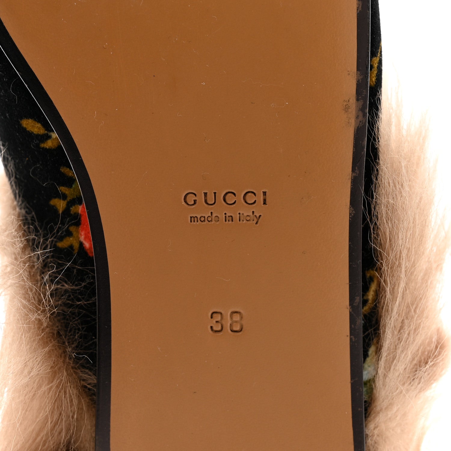 Gucci Velvet Fur Floral Princetown Slippers 38 Black 7 of 8
