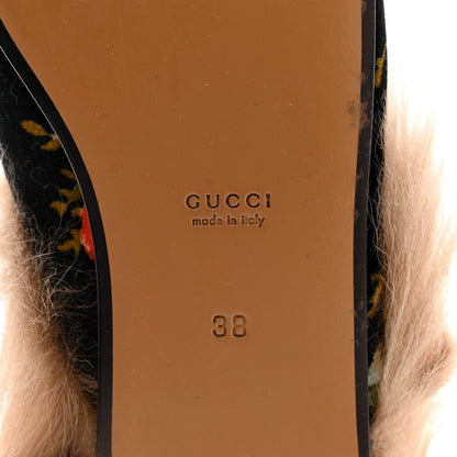 Gucci Velvet Fur Floral Princetown Slippers 38 Black 7 of 8