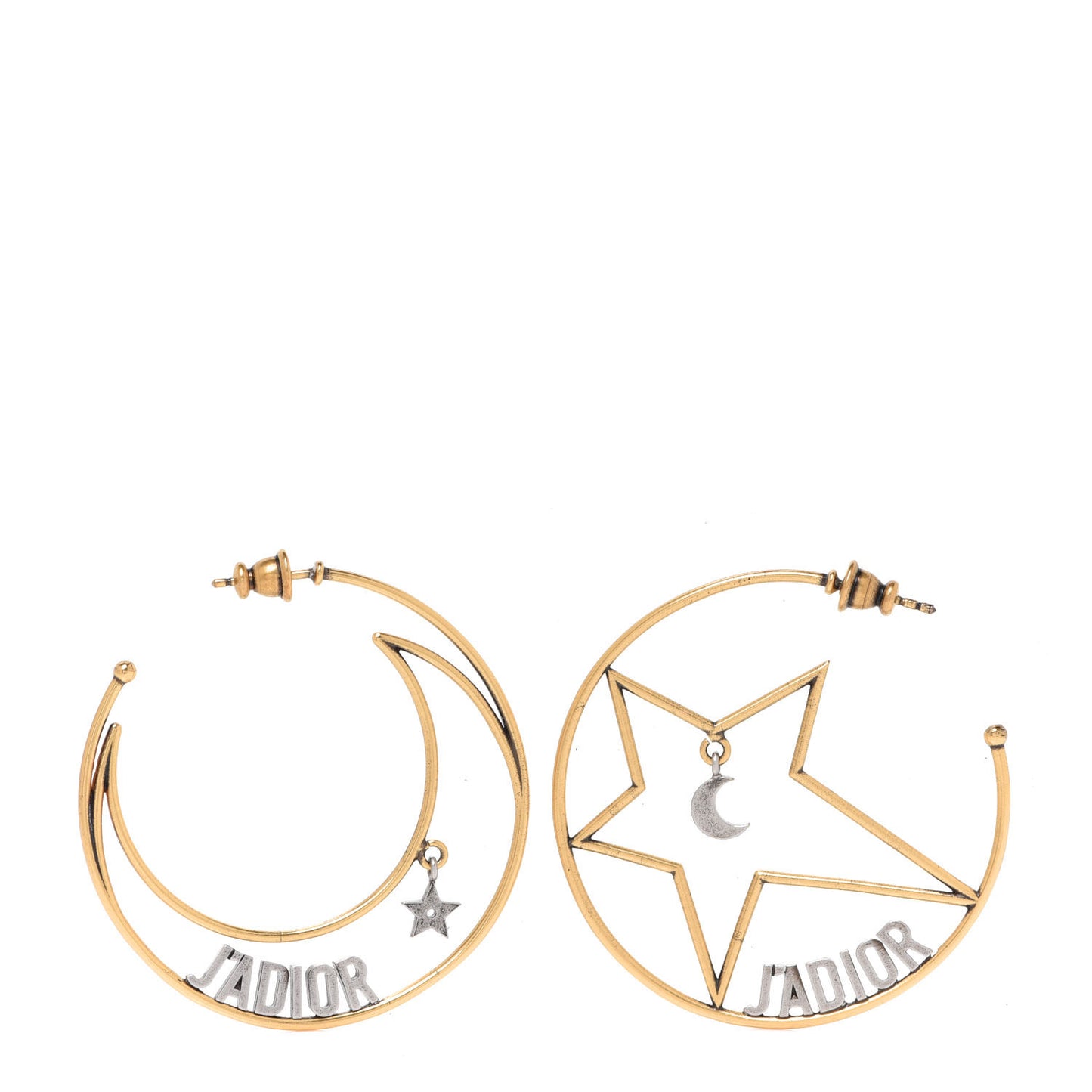 Metal Moon Star J'Adior Asymmetrical Hoop Earrings Gold Palladium