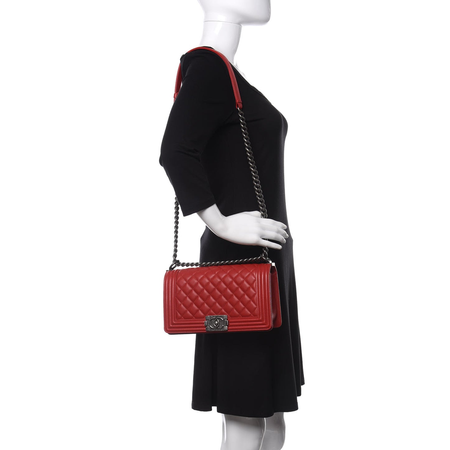 Calfskin Quilted Medium Boy Flap Red