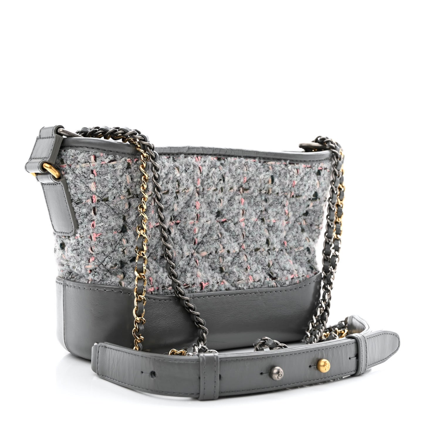 Tweed Calfskin Quilted Small Gabrielle Hobo Grey