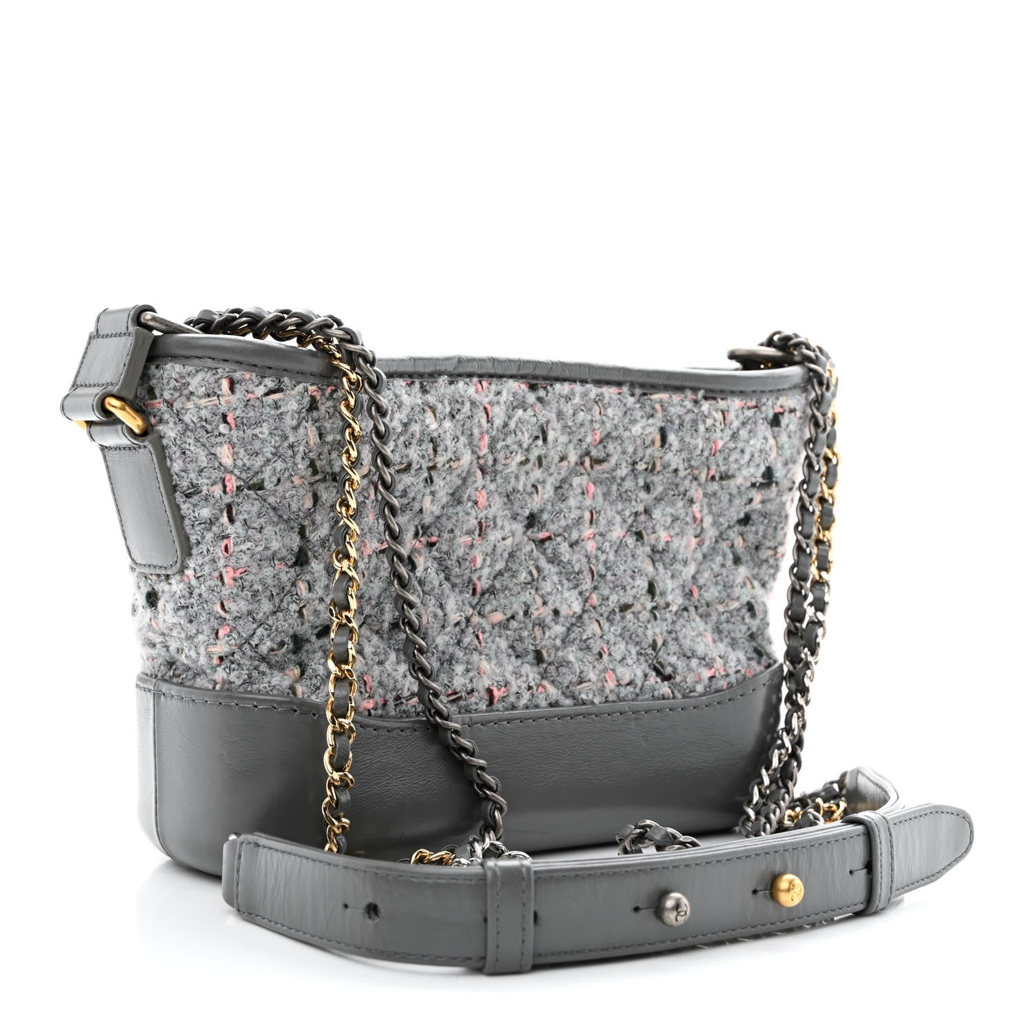 Chanel Tweed Calfskin Quilted Small Gabrielle Hobo Grey 3 of 10