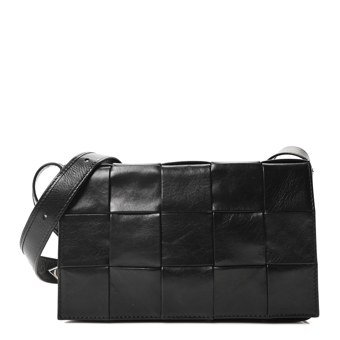 Paper Calfskin Maxi Intreccio Cassette Crossbody Bag Black