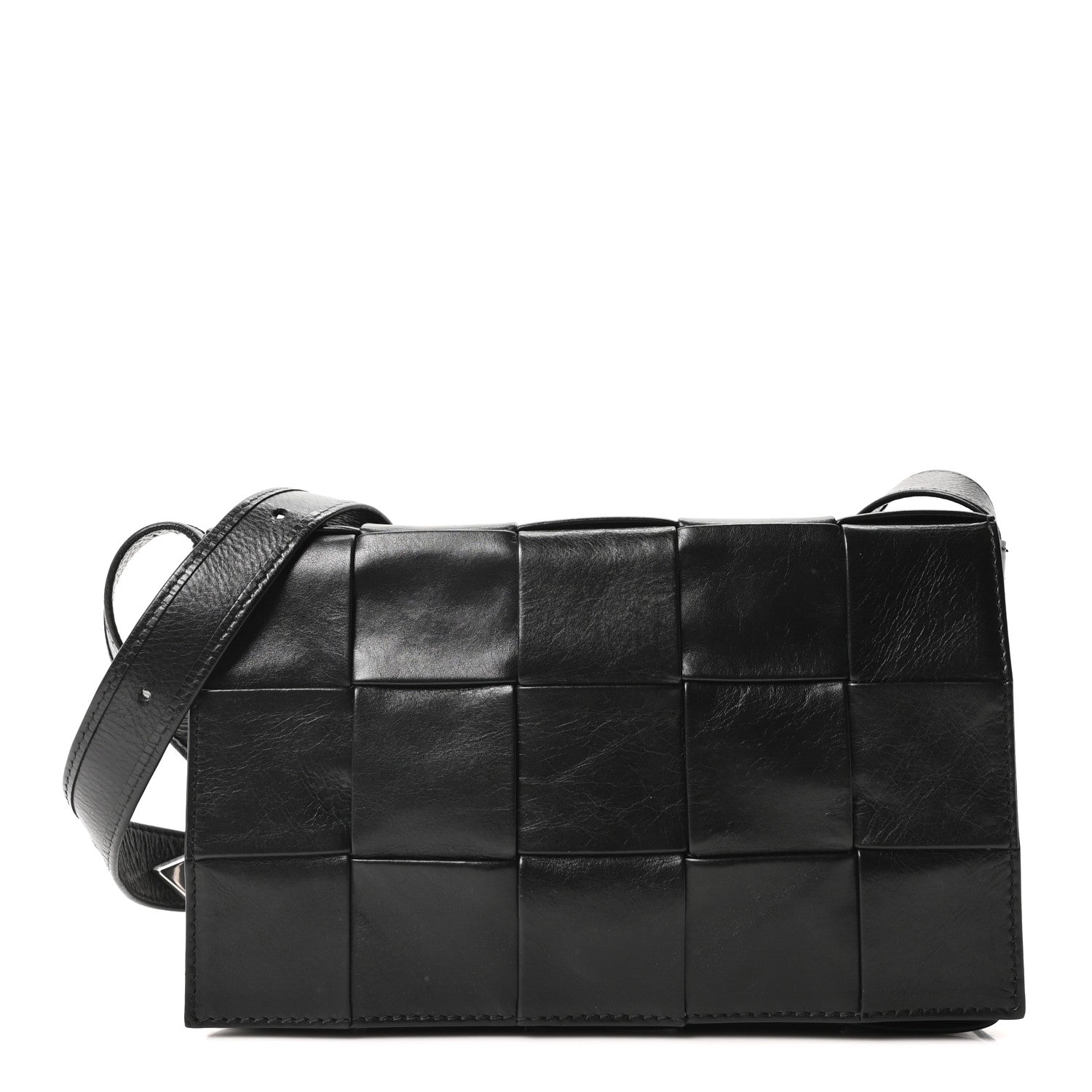 Bottega Veneta Paper Calfskin Maxi Intreccio Cassette Crossbody Bag Black 1 of 10
