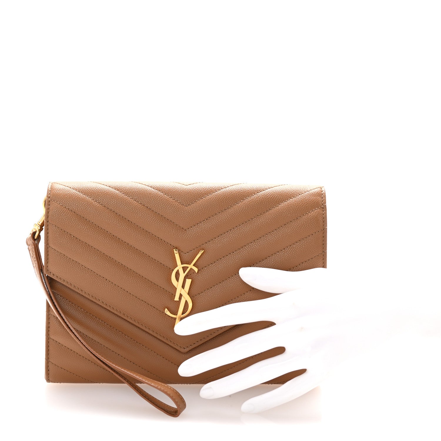 Saint Laurent Grain De Poudre Matelasse Chevron Monogram Cassandre Flap Pouch Natural Dark 2 of 8