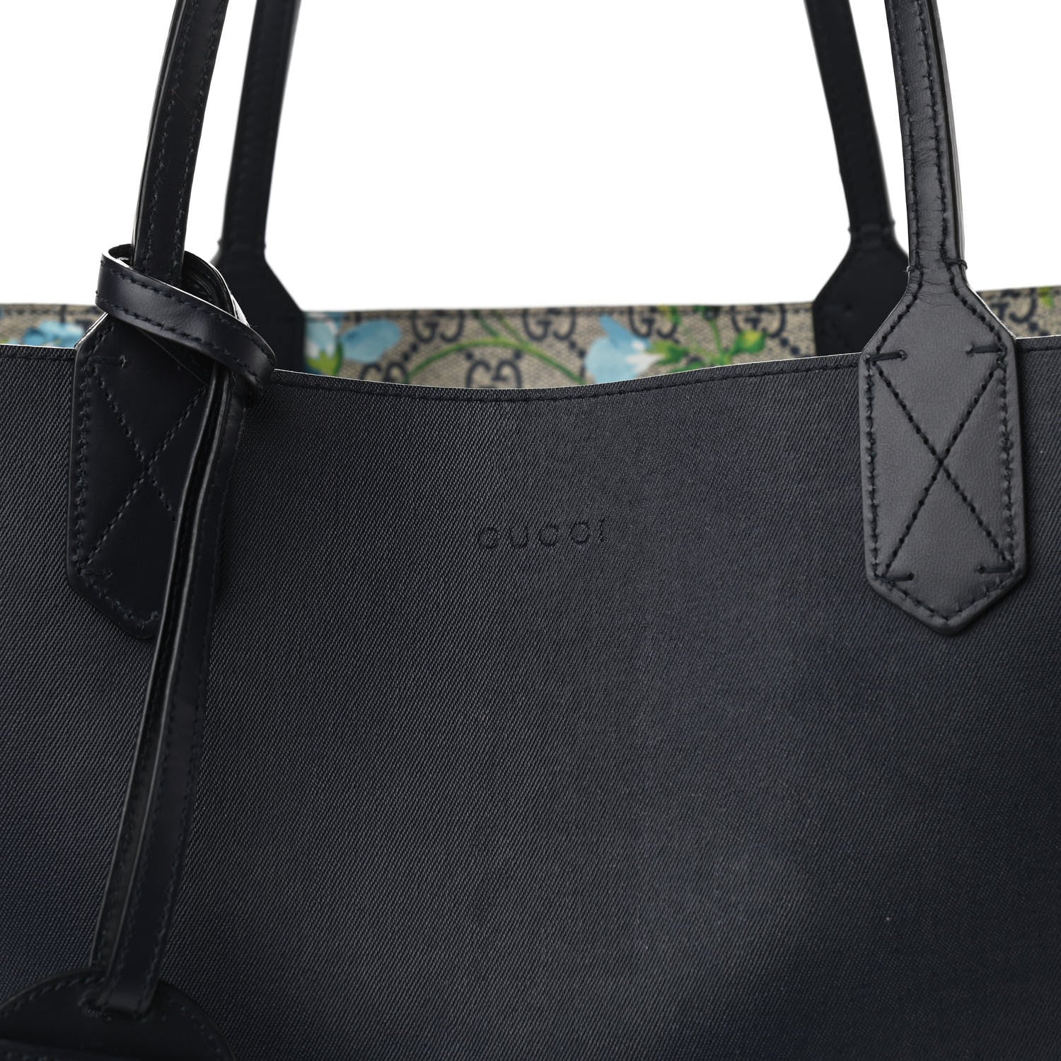 Gucci GG Supreme Monogram Blooms Medium Reversible Tote Beige Blue Navy 14 of 17