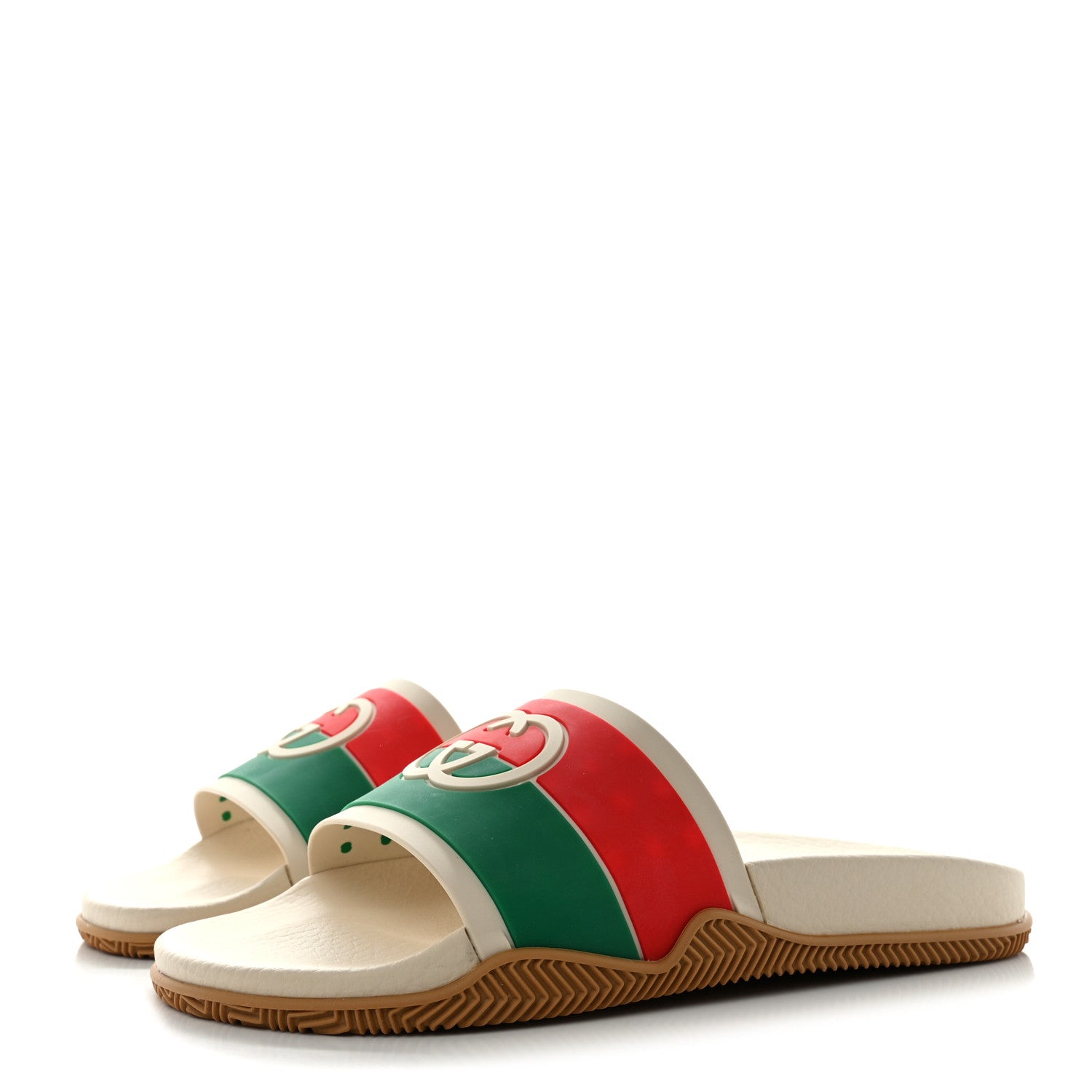 Gucci Rubber Web Womens Interlocking G Slide Sandals 39 Mystic White Green Red 3 of 9