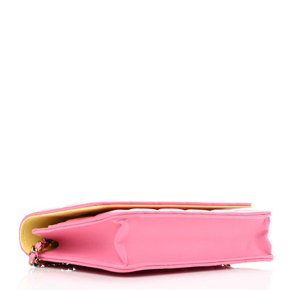 Chanel Lambskin Quilted Wallet On Chain WOC Pink Yellow 4 of 10
