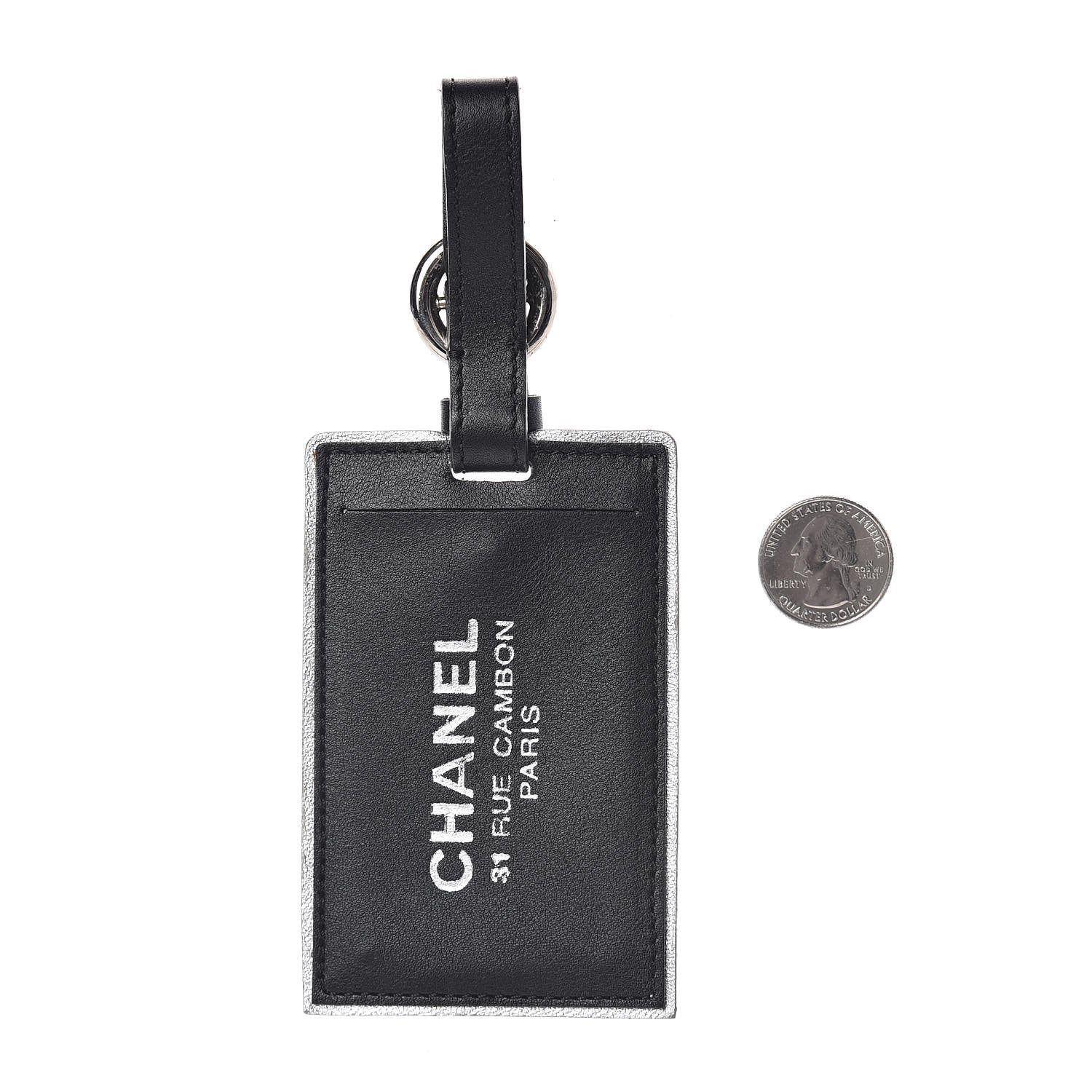 Chanel Metallic Calfskin Luggage Tag Silver Black 2 of 3