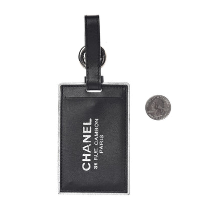 Chanel Metallic Calfskin Luggage Tag Silver Black 2 of 3