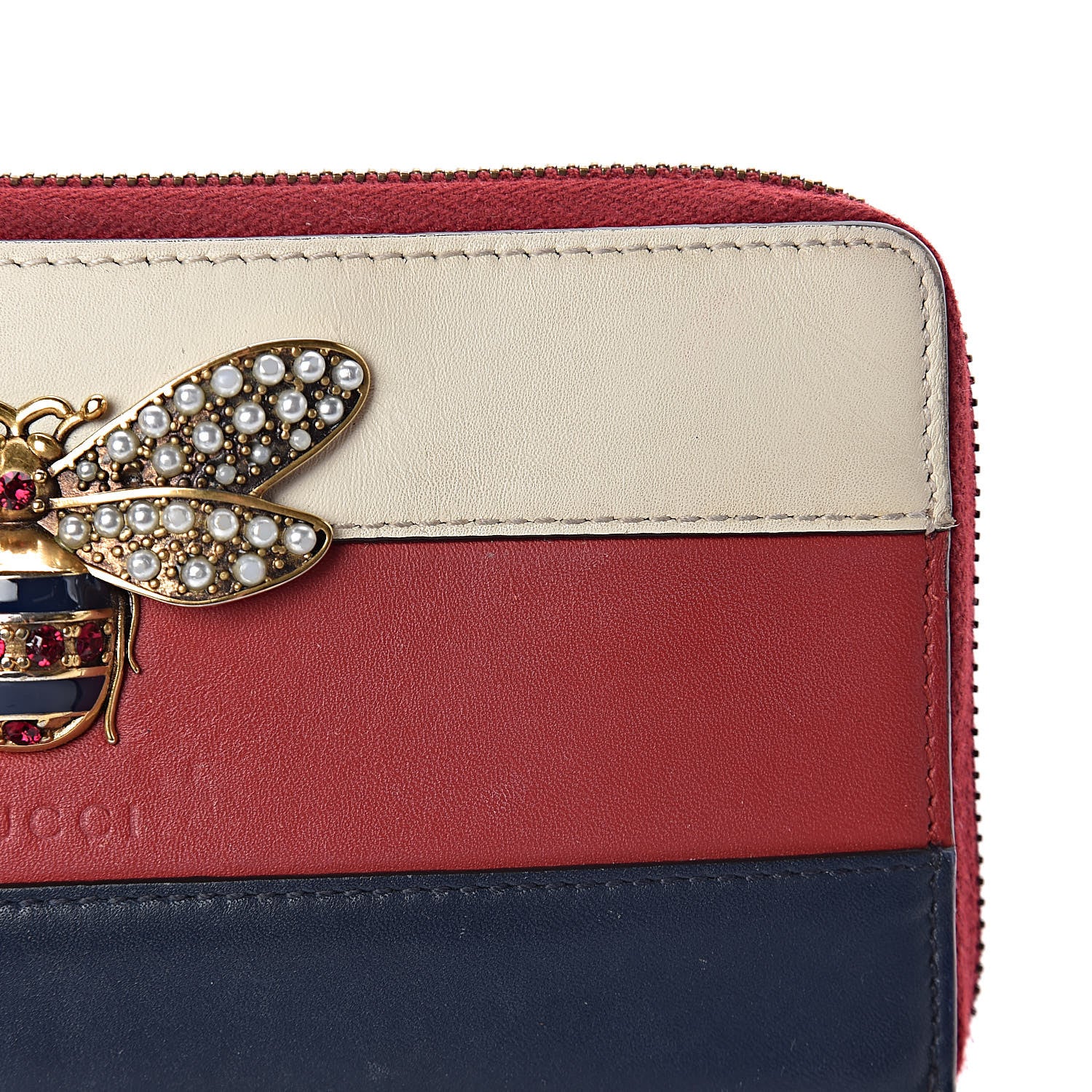 Gucci Calfskin Queen Margaret Zip Around Wallet Blue Agata Hibiscus Red Mystic White 9 of 10