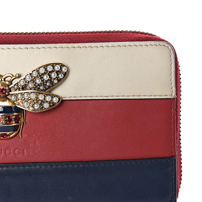 Gucci Calfskin Queen Margaret Zip Around Wallet Blue Agata Hibiscus Red Mystic White 9 of 10