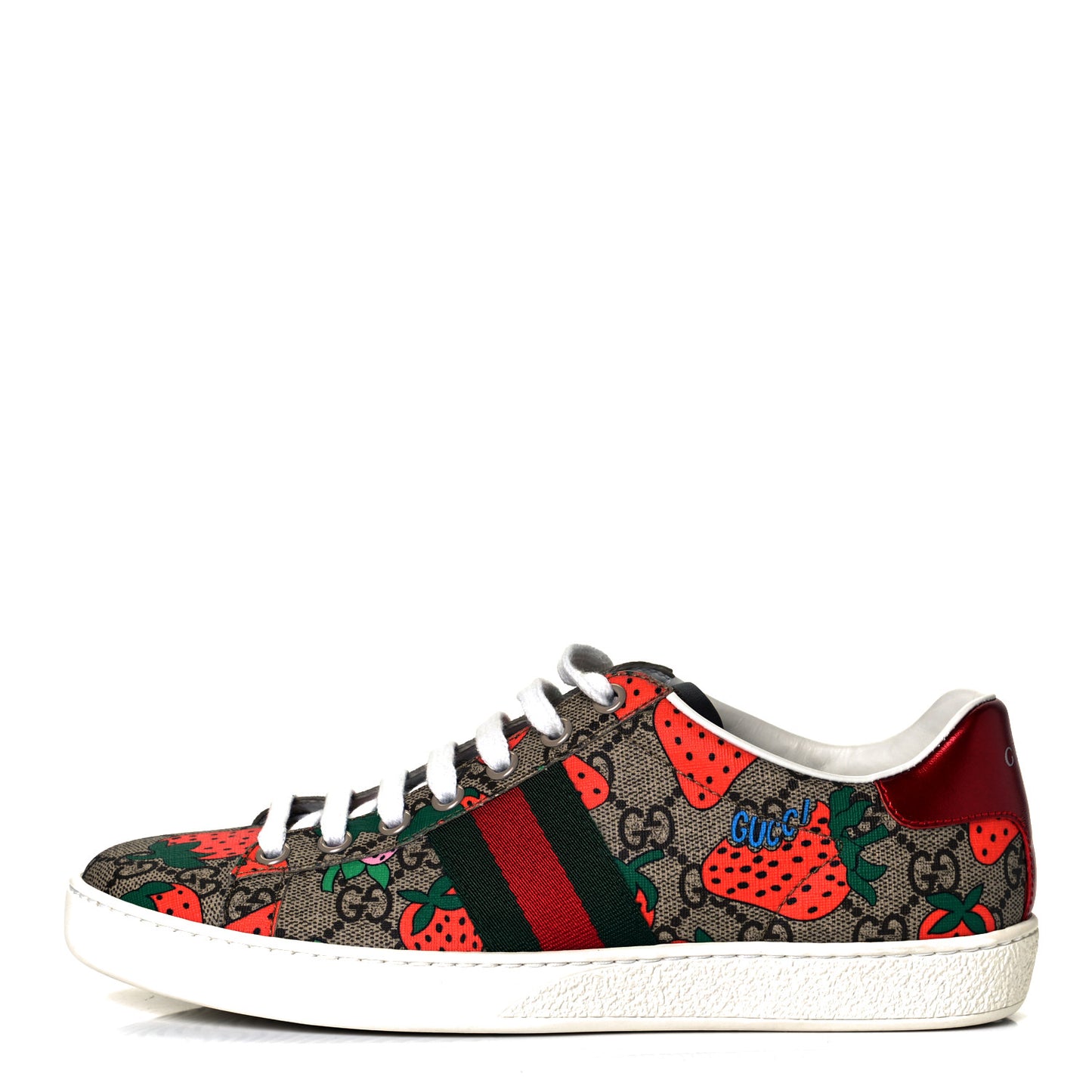 GG Supreme Monogram Strawberry Web Womens Ace Sneakers 36.5 Beige Multicolor Red Green