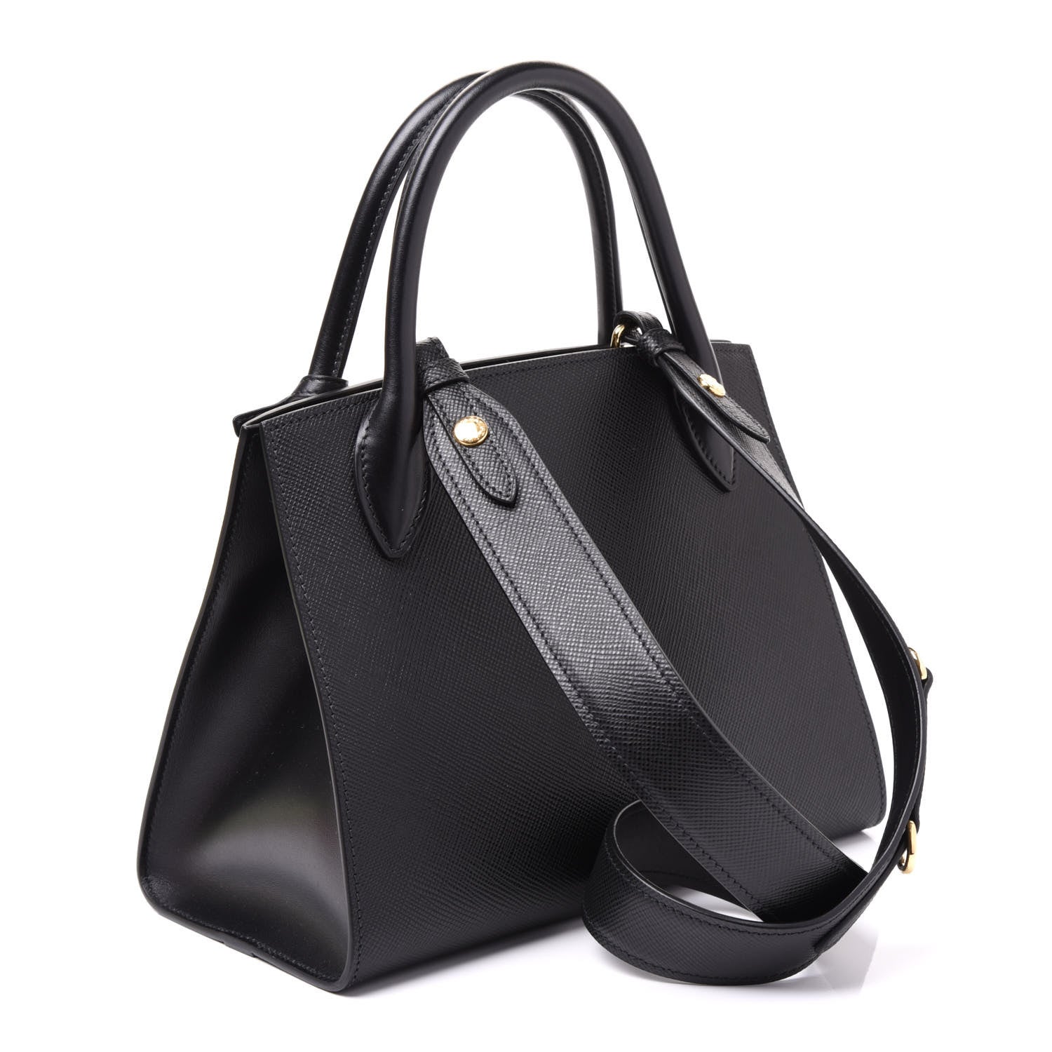 Prada Saffiano Cuir Calfskin Small Monochrome Top Handle Tote Black 2 of 9