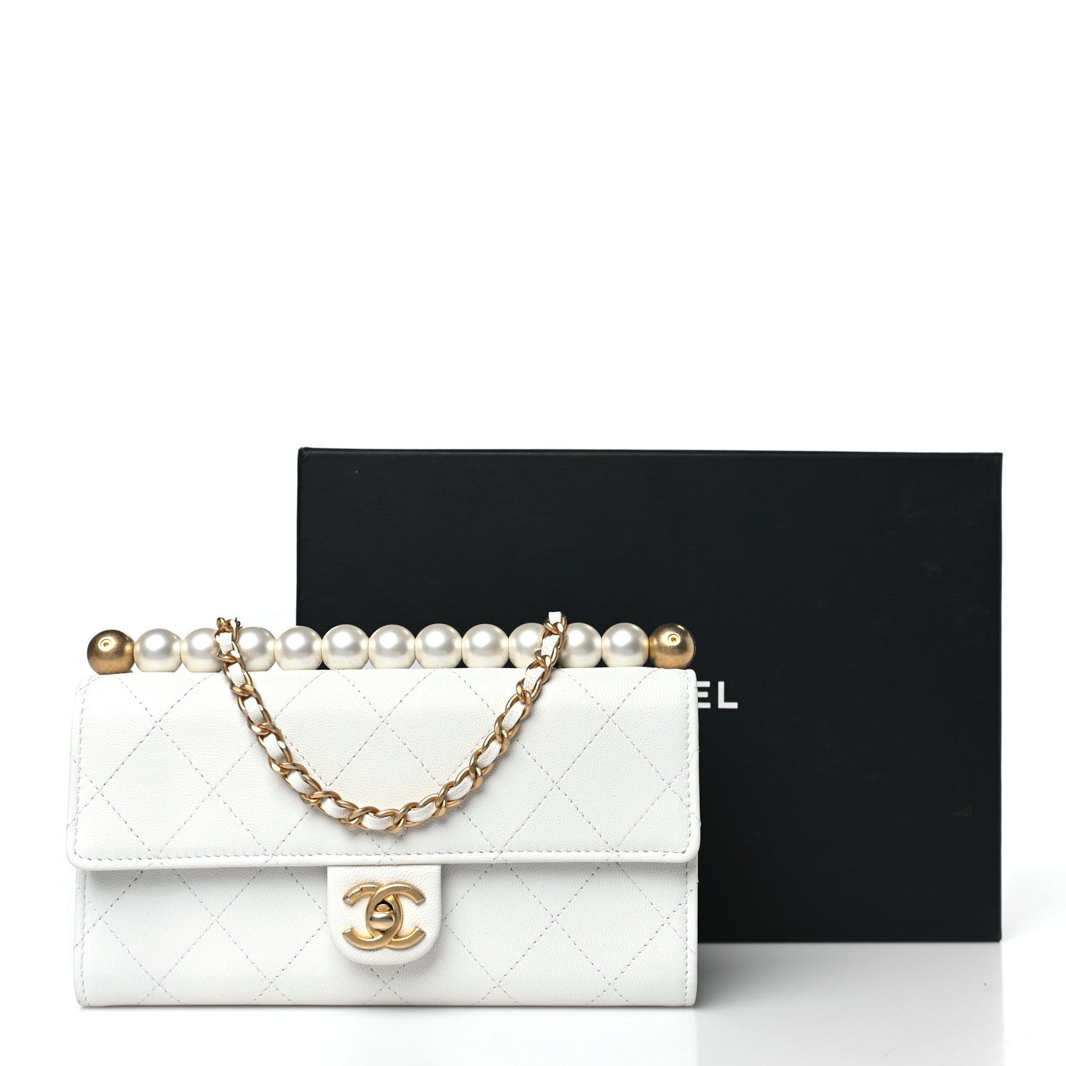 Chanel Goatskin Quilted Chic Pearls Clutch With Chain White 11 of 11