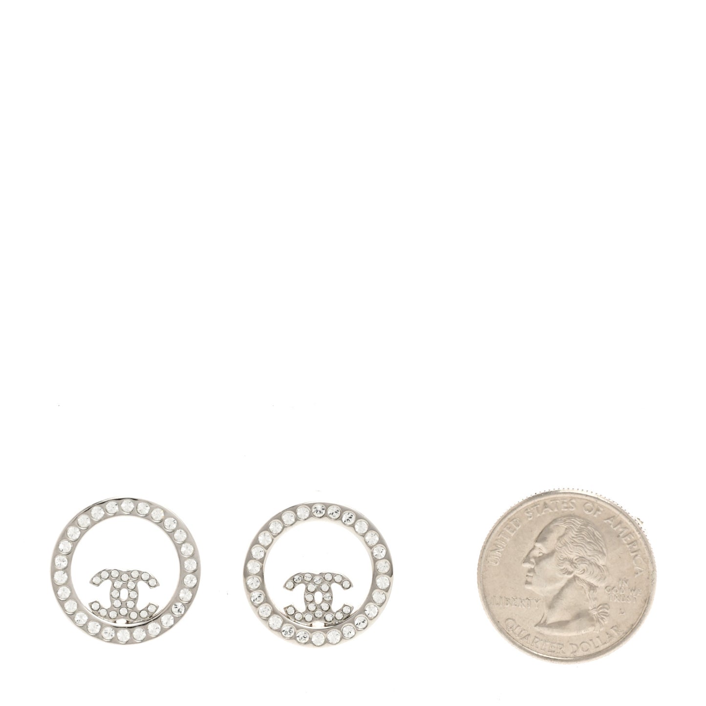 Crystal CC Round Earrings Silver