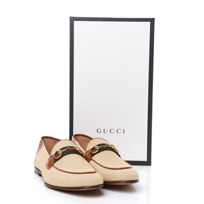 Gucci Canvas Web Mens Brixton Horsebit Loafers 6.5 Sand Light Cuir 8 of 8
