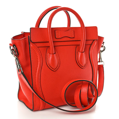 Celine Drummed Calfskin Nano Luggage Vermillion 3 of 10