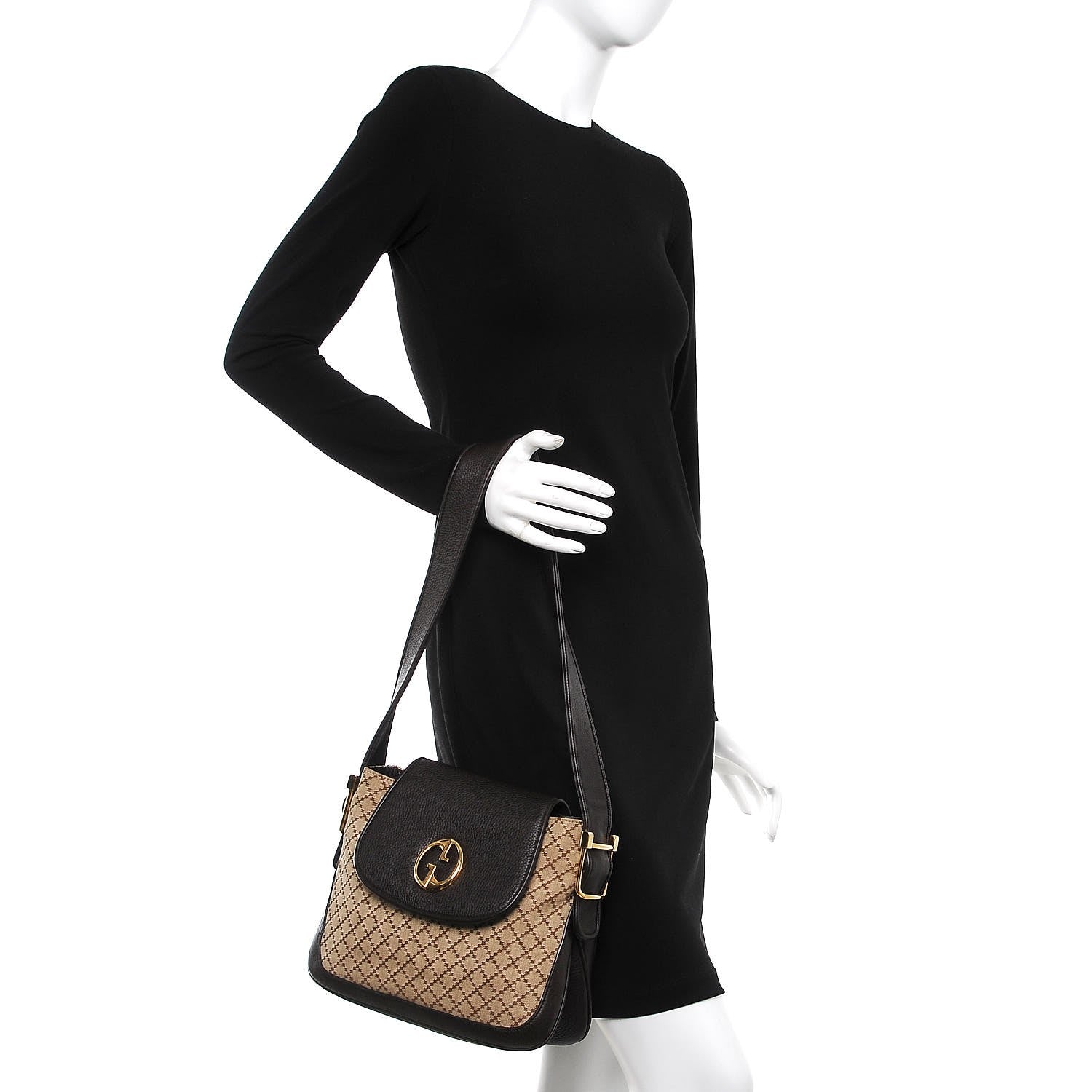 Gucci Diamante Cellarius Calfskin Medium 1973 Shoulder Bag Beige Ebony Cocoa 2 of 7