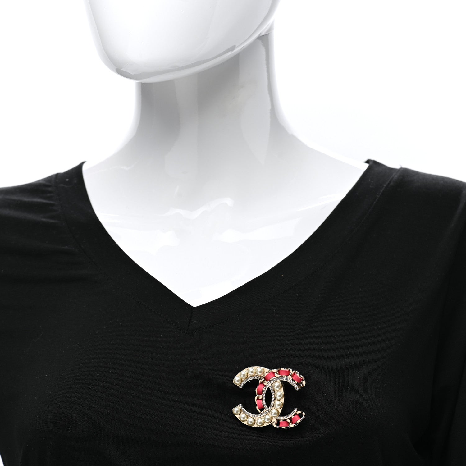 Chanel Lambskin Pearl Crystal CC Chain Brooch Pink Gold 2 of 5