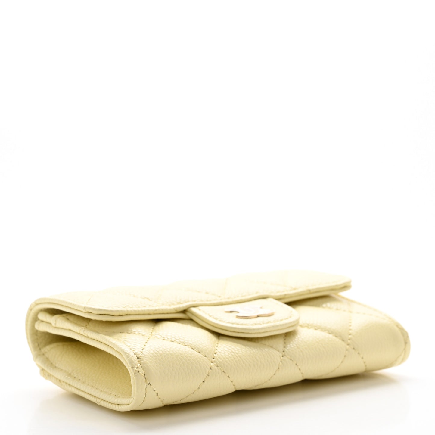 Caviar Quilted Flap Card Holder Wallet Light Yellow