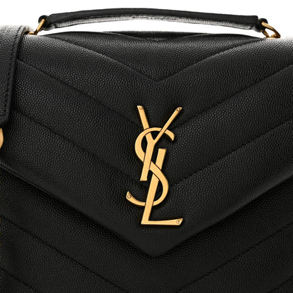 Saint Laurent Grain de Poudre Calfskin Y Quilted Monogram Small Loulou Chain Satchel Black 8 of 10