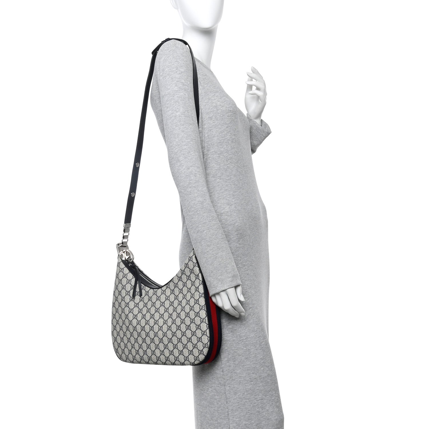Gucci GG Supreme Monogram Textured Calfskin Web Large Attache Shoulder Bag Beige Blue 2 of 10
