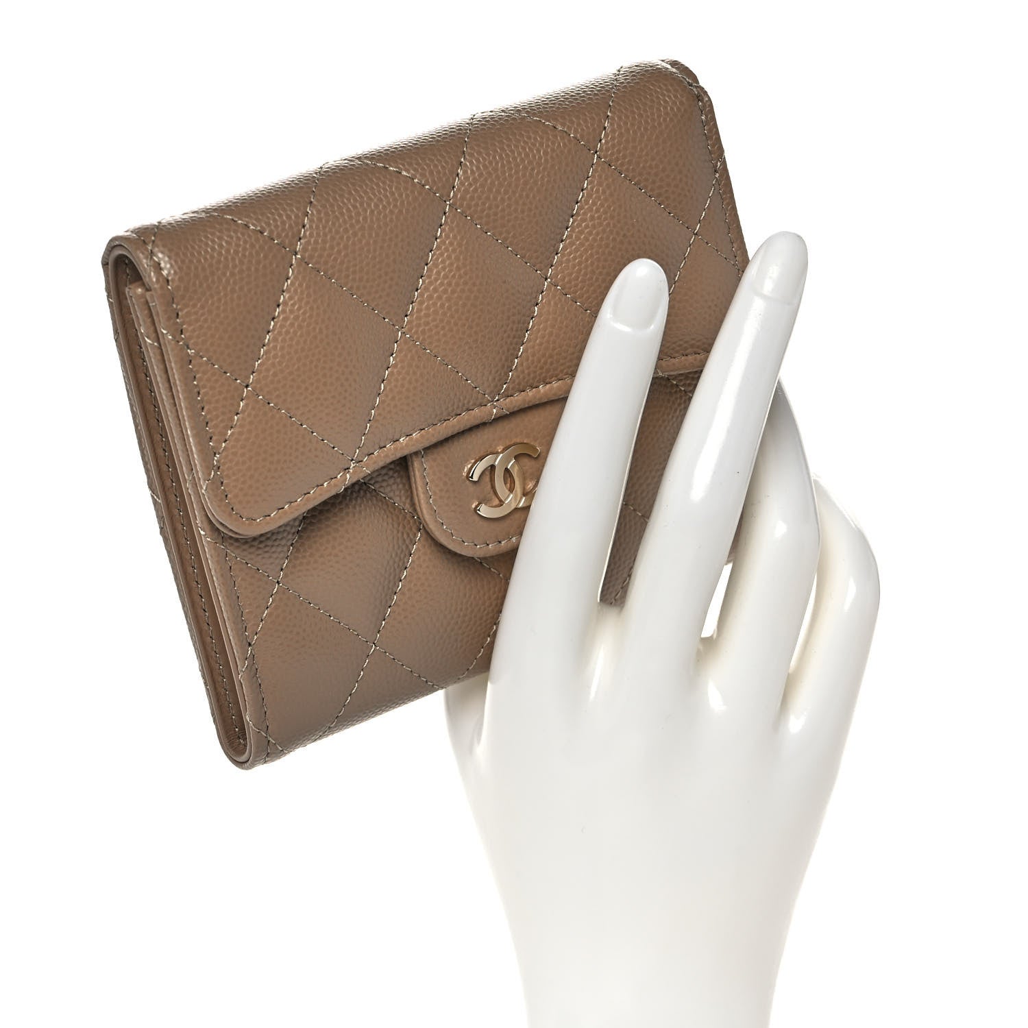Chanel Caviar Quilted Compact Flap Wallet Dark Beige 2 of 10