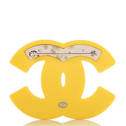 Chanel Resin Glitter Crystal CC Brooch Yellow Blue 3 of 5