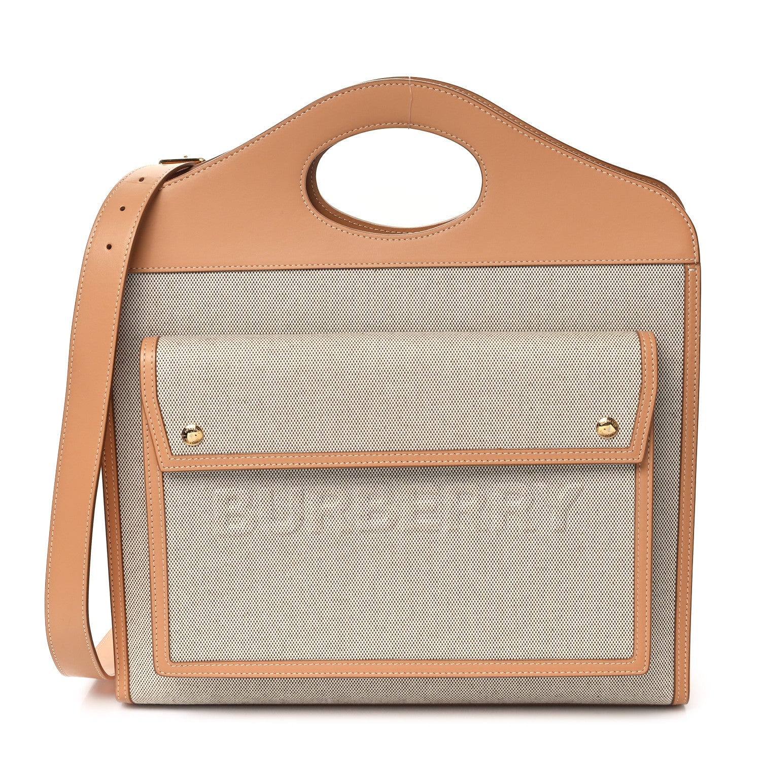 Burberry Canvas Smooth Calfskin Two Tone Medium Pocket Bag Soft Fawn Warm Sand 1 of 11