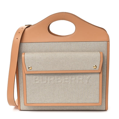 Burberry Canvas Smooth Calfskin Two Tone Medium Pocket Bag Soft Fawn Warm Sand 1 of 11