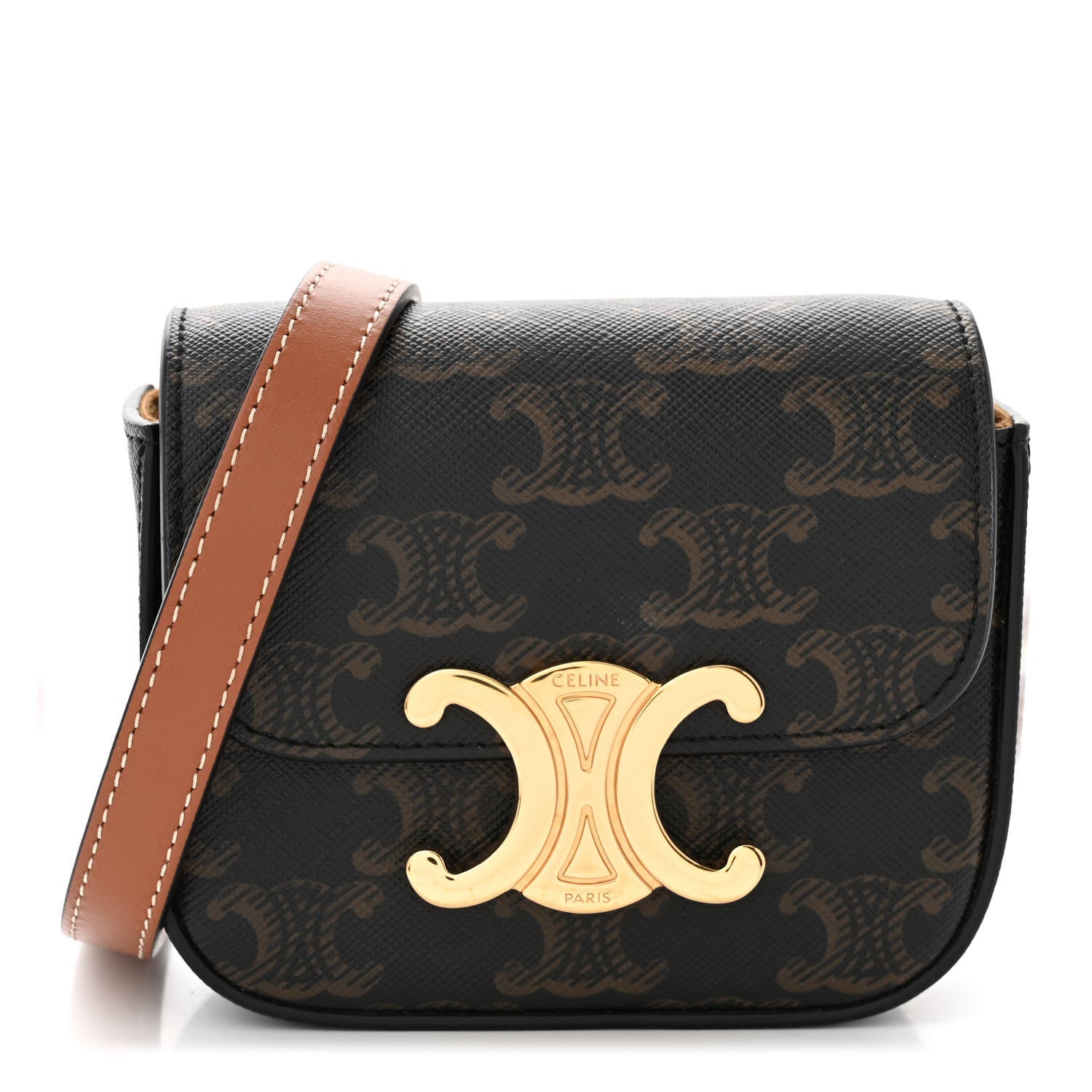 Celine Triomphe Canvas Calfskin Mini Triomphe Tan 1 of 10