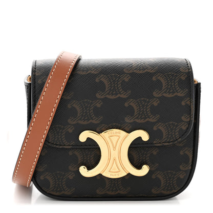 Celine Triomphe Canvas Calfskin Mini Triomphe Tan 1 of 10