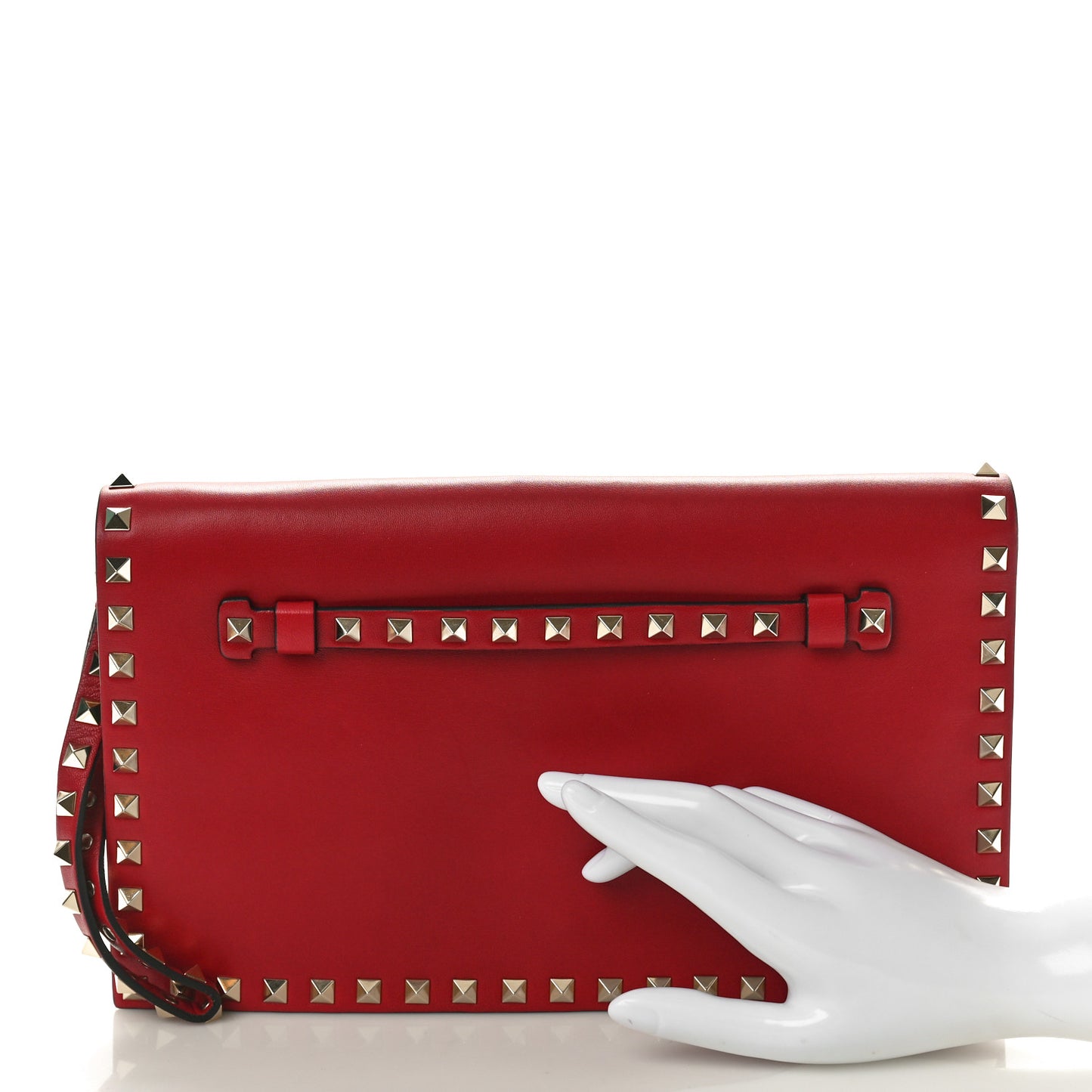 Nappa Rockstud Wristlet Clutch Rosso Valentino