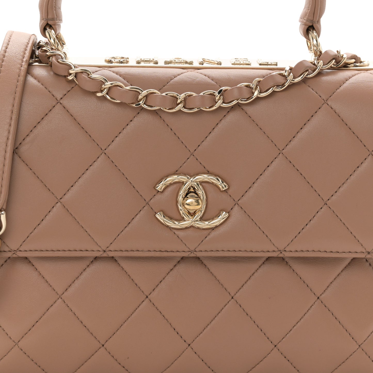 Lambskin Quilted Small Trendy CC Flap Dual Handle Bag Camel