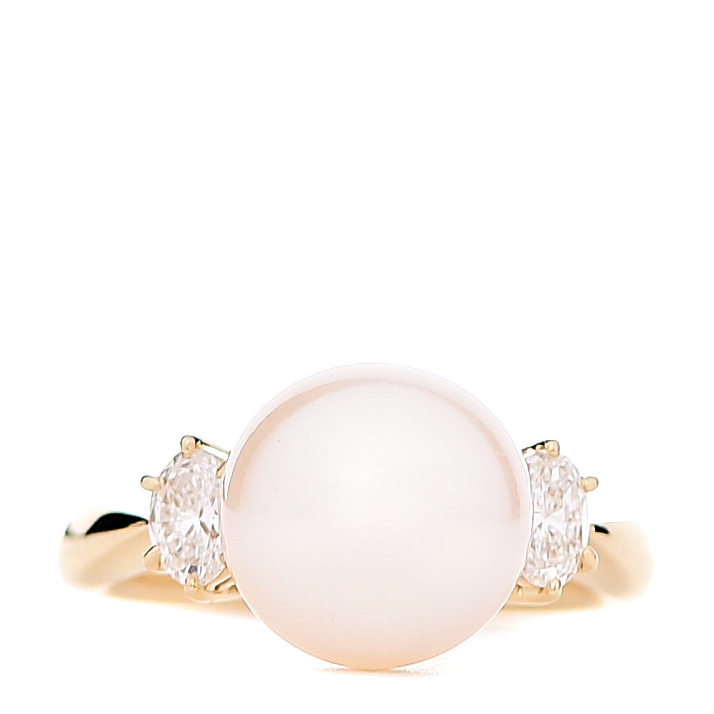 18K Yellow Gold Diamond Akoya Pearl 10mm Three-Stone Ring 49 4.75