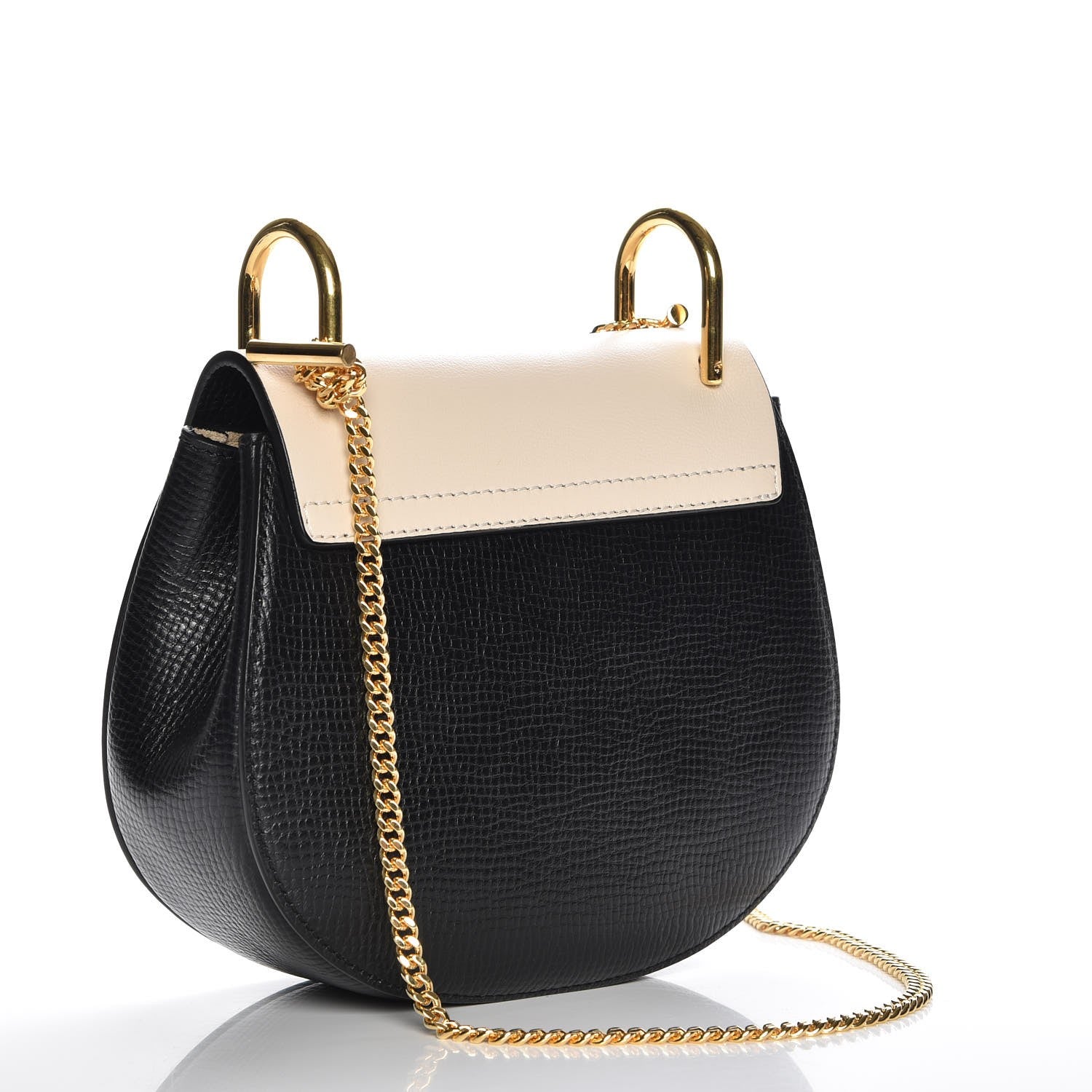 Chloe Grained Calfskin Lambskin Mini Bi-Color Drew Shoulder Bag Black Powder Beige 3 of 7