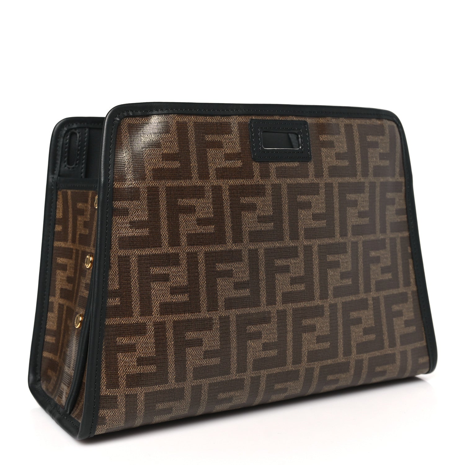 Fendi Glazed Fabric Vitello Century FF 1974 Stamp Patch Mini Peekaboo Defender Cover Mogano Panna Black 3 of 10