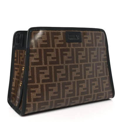 Fendi Glazed Fabric Vitello Century FF 1974 Stamp Patch Mini Peekaboo Defender Cover Mogano Panna Black 3 of 10