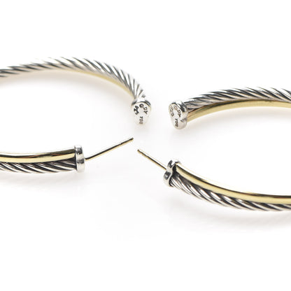 David Yurman Sterling Silver 18K Yellow Gold 44mm Extra Large Crossover Cable Hoop Earrings 7 of 8