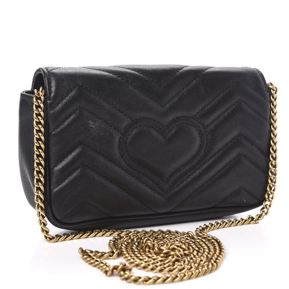 Gucci Calfskin Matelasse Super Mini GG Marmont Shoulder Bag Black 3 of 12