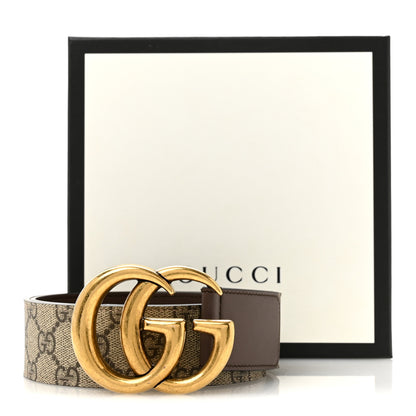 Gucci GG Supreme Monogram Matte Plutone Calfskin Double G 30mm Belt 85 34 Beige Ebony Black 6 of 6